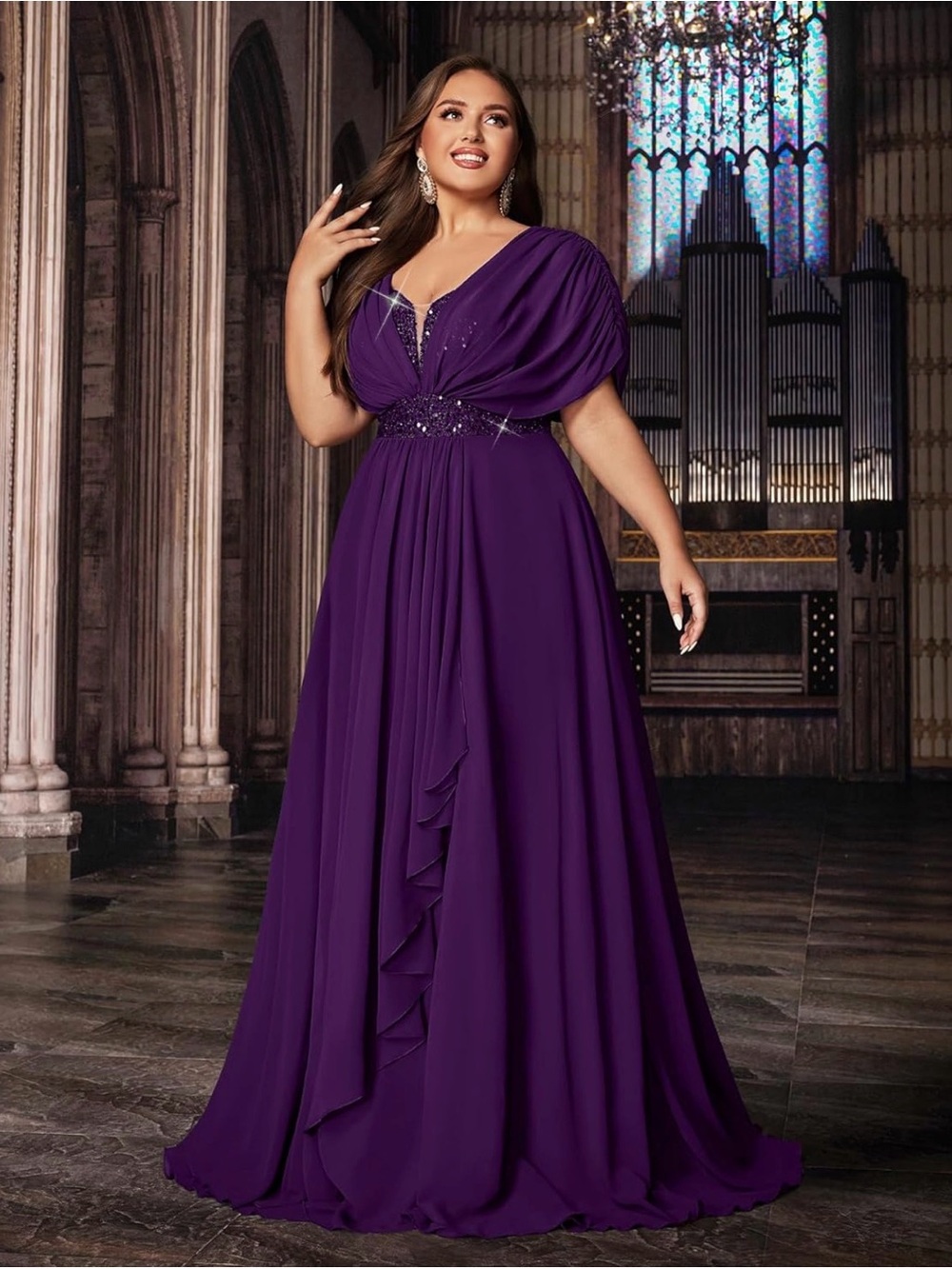 Elegant Plus-Size Purple Evening Gown